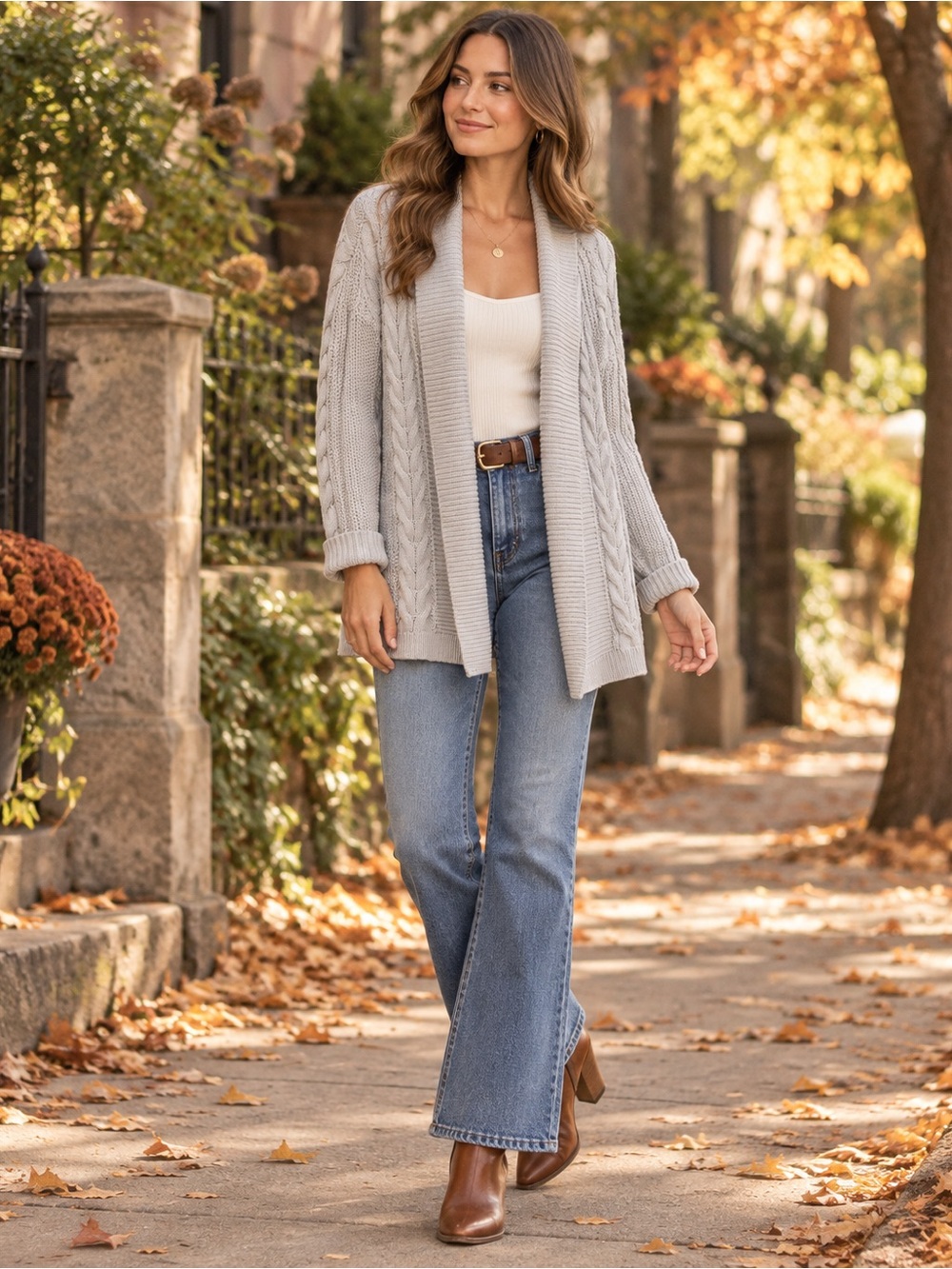 Haven Well Within Cable Knit Open Front Cardigan Gray Size S